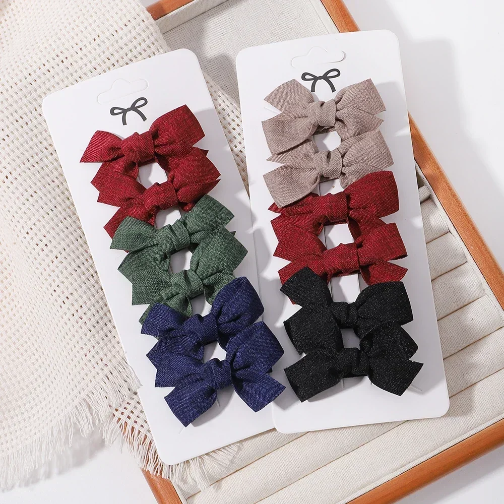 6pcs/set Mini Hair Bows Clip for Girl Fresh Solid Color Bowknot Hair Pins Sweet Child Boutique Handmade Hair Clips Accessories