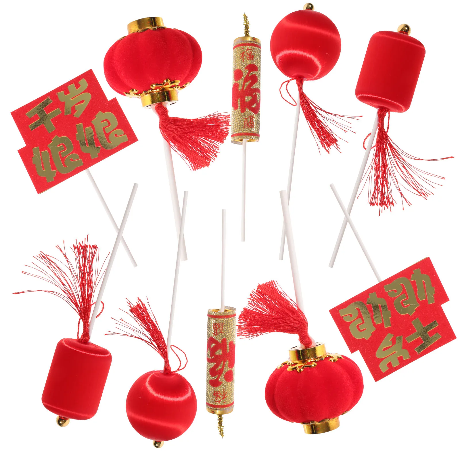 

10 Pcs Cake Decorations Insert Red Chinese New Year Theme Party Supplies Ornament For Muffin Bread Fruit Cake Topper