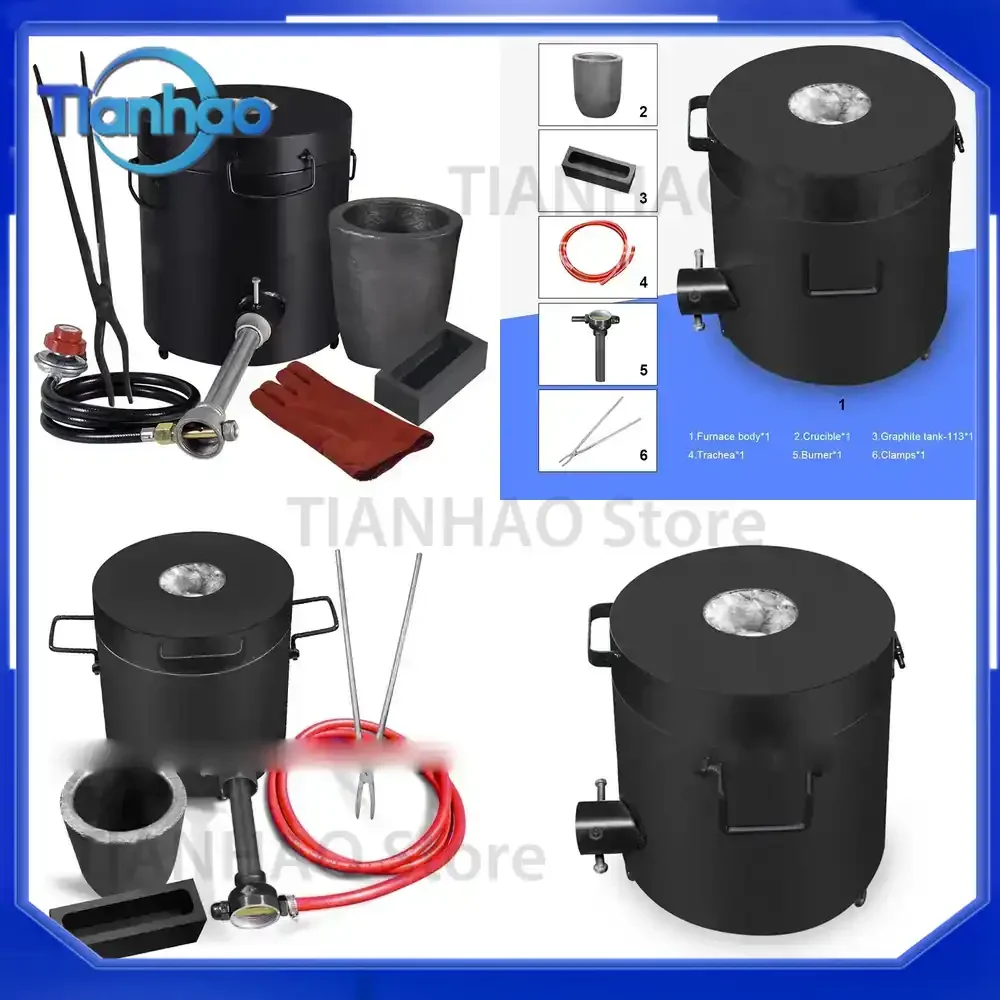 Propane Melting Furnace for 6KG 10KG 12KG Metal Foundry Kit with Graphite Crucible and Tongs for Casting Smelting Devil Forge