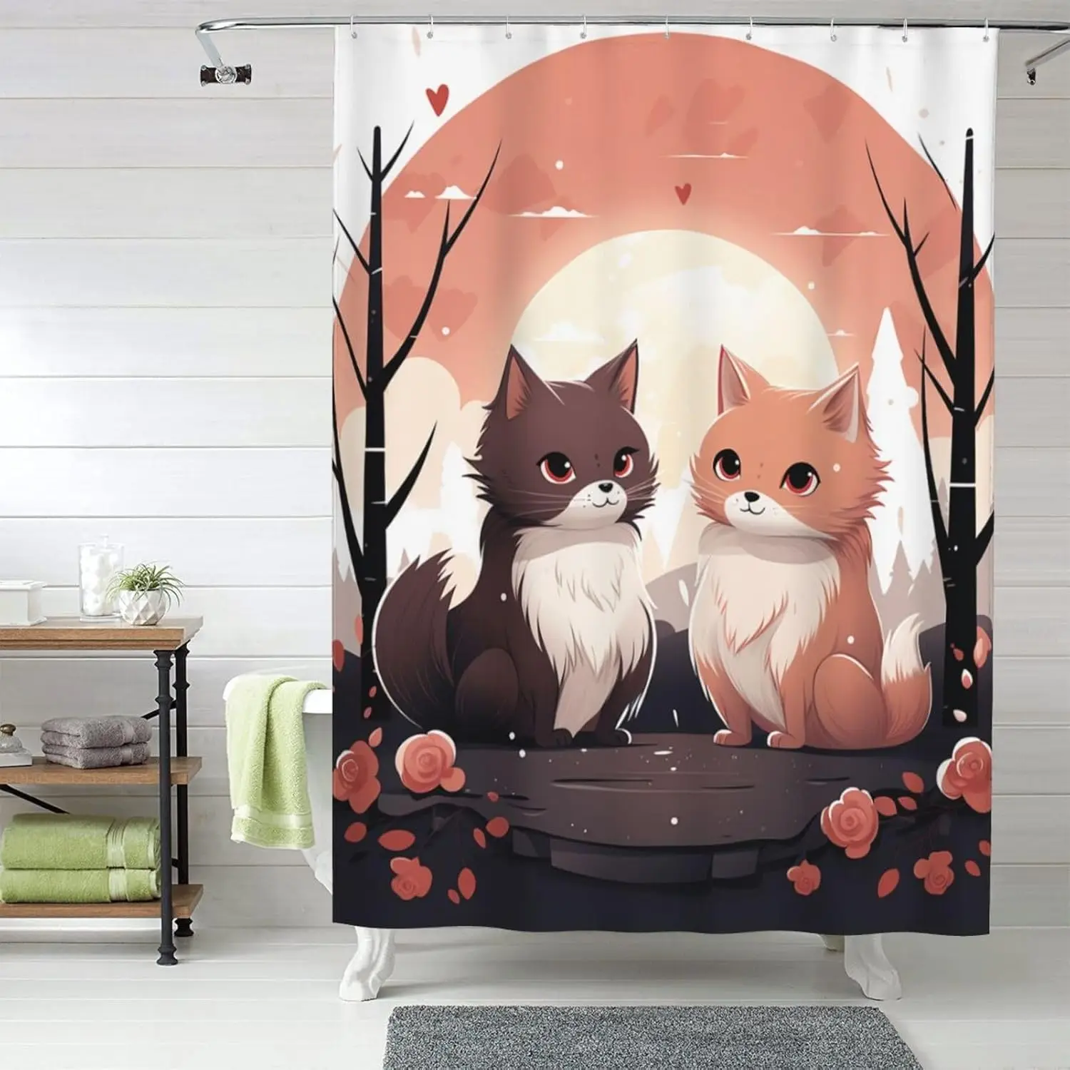 

Shower Curtain Set with 12 Hooks Waterproof Fabric Cloth Bathroom Curtain Cartoon Cat Shower Curtains for Bathroom Modern