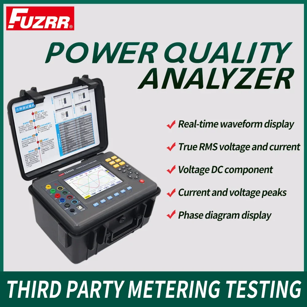 FUZRR ES4000 Power Quality Analyzer 3 Phase Type With Rechargeable Lithium Battery And Aluminum Case