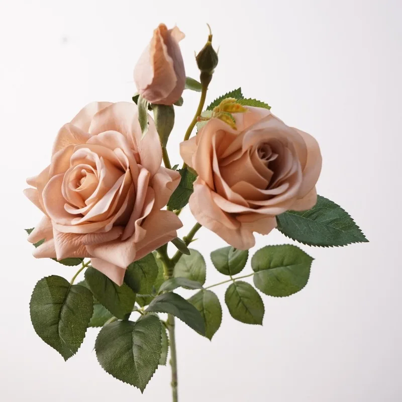 3-teiliges Set Real Touch Rosen, 3-köpfige Kunstblumen, Hochzeitsblumenarrangements, realistische Rosenblumen, Partytisch- und Heimdekoration – Detail 6