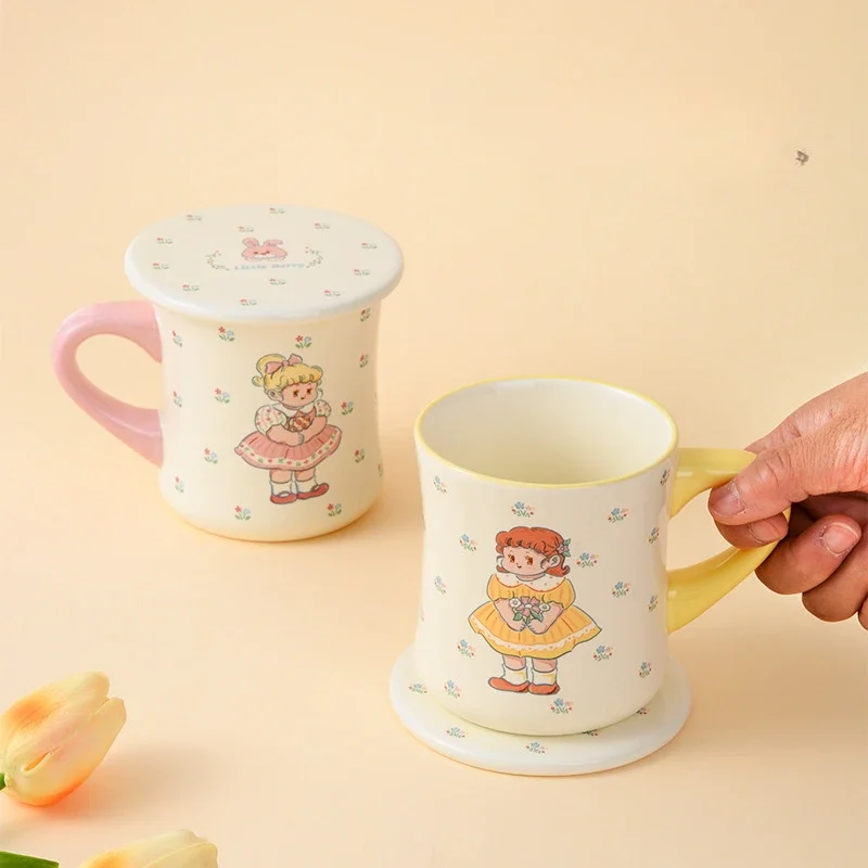 French Style Cute Girl Water Cup Ceramic Coffee Cups Home Party Coffeeware  Afternoon Tea Mug Set Dessert Plate Dinner Gift Mugs image 3