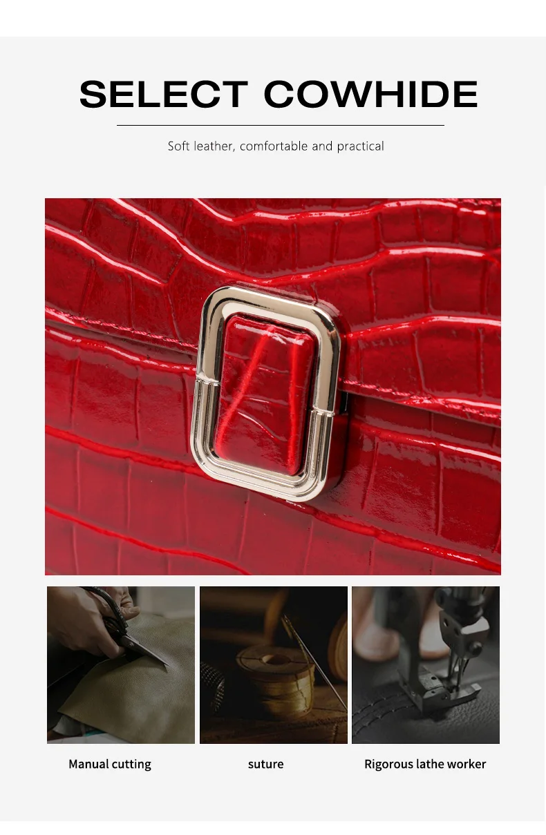 Große Kapazität Damen-Handtasche aus Kuhleder Glänzendes Kroko-Muster Klapptasche Abnehmbarer Riemen Crossbody Geschäftstasche – Detail 6