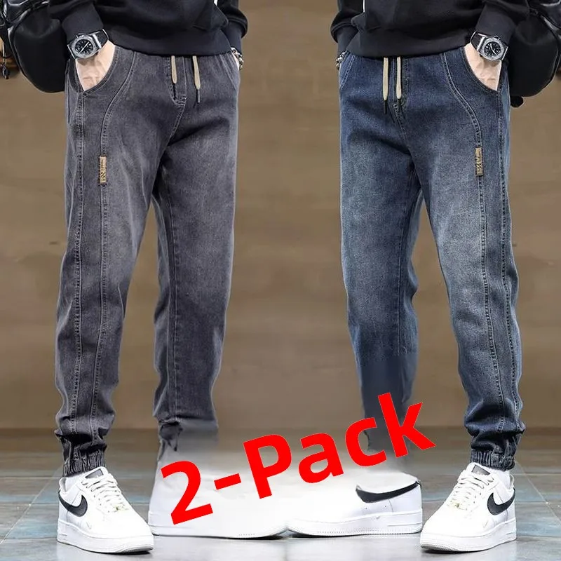 

Мужские свободные джинсы на весну-осень, из хлопка с эластаном, со средней посадкой, длинные брюки, модные брюки-харланы, молодежная мода