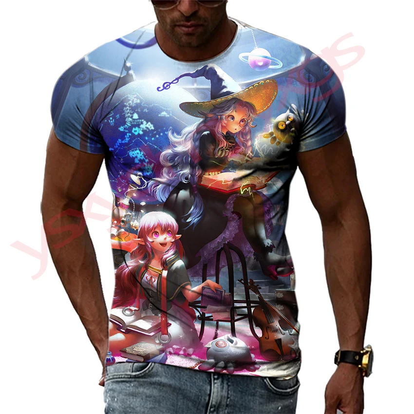 

2024 Cartoon Anime Magic Sexy Witch Men Formable T-Shirt HD 3D Printing Hip Hop Harajuku Tees Round Neck Short Sleeve Tops