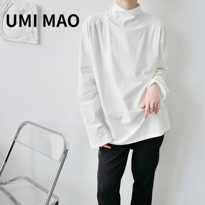 UMI MAO Yamamoto Dark New Niche Simple Half High Neck Retro Bottoming Shirt Korean Version Long-sleeved T-shirt Men Women Y2K