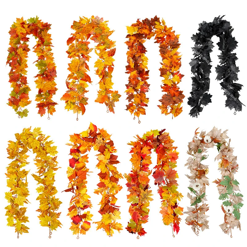 175cm Artificial Fall Maple Leaf Autumn Decor Leaves Vine Garland Fake Plants for Thanksgiving Halloween Festivals Wedding Decor
