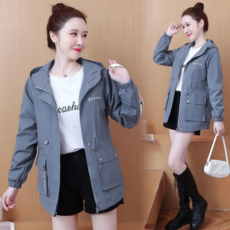 Women's 2024 New Spring And Autumn Windbreaker Korean Style Loose And Fashion Jacket With Waist And Slim Mid Length Female Coats