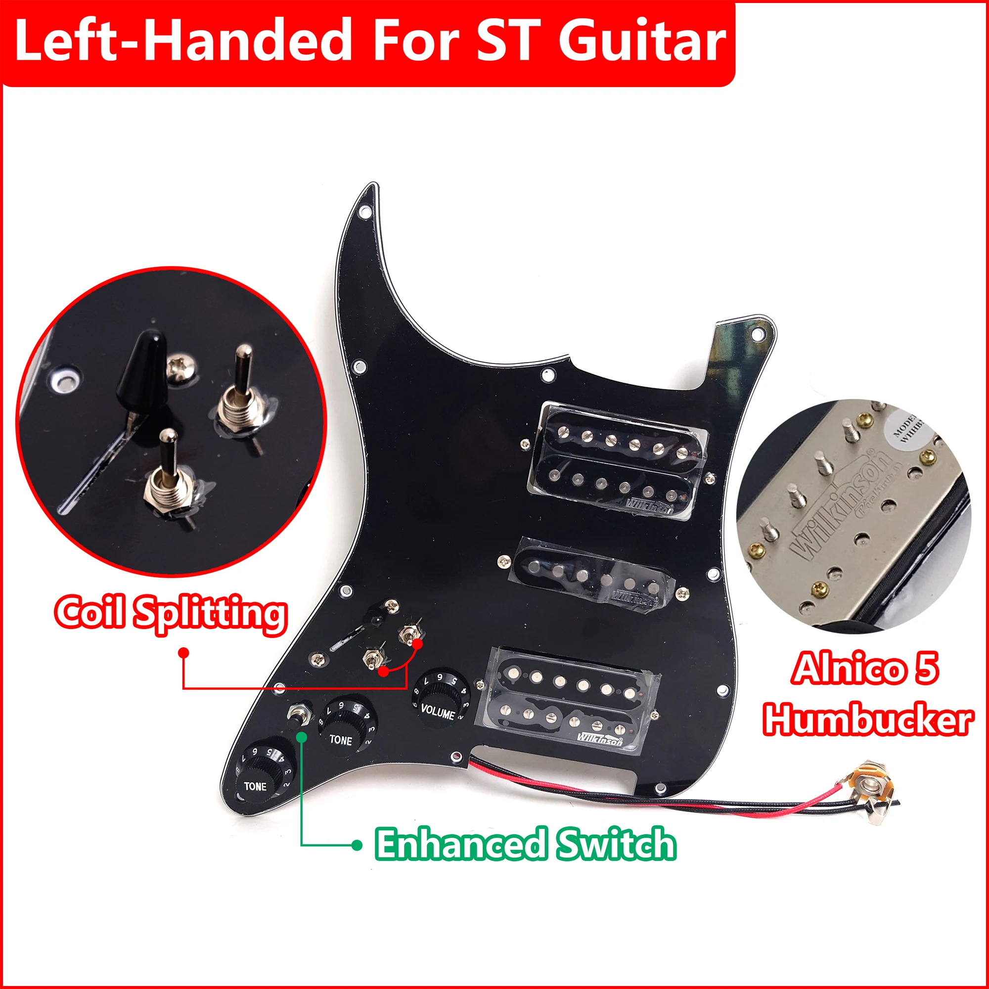 

Left Hand Guitar Prewired Loaded Pickguard with Coil Splitting Ainico 5 Humbucker Pickups Set for ST 11 Hole Guitar
