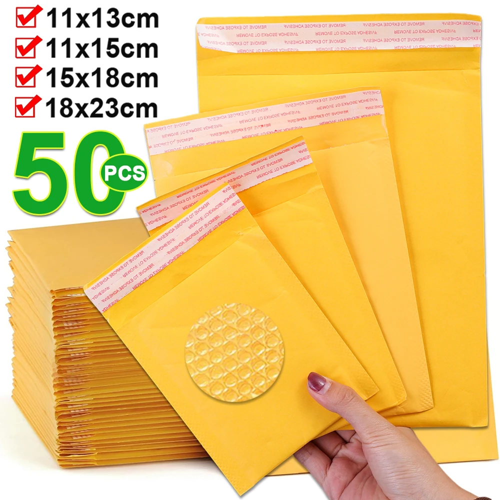 

50/10PCS Kraft Paper Bubble Mailers Envelopes Bags Bubble Mailing Bags Home Yellow Self Seal Waterproof Cushion Envelopes Pouch