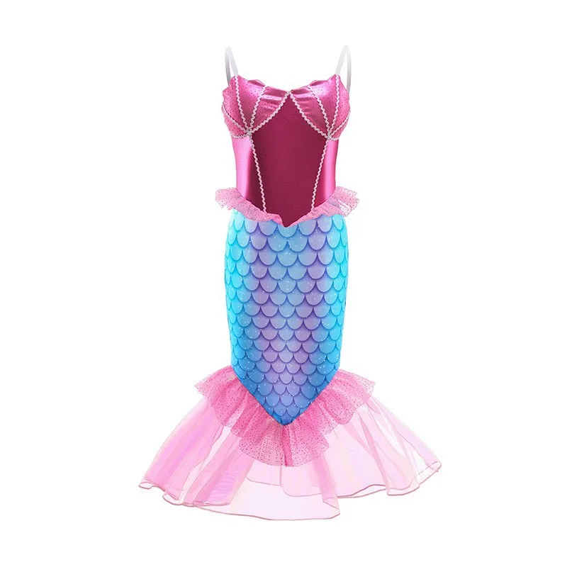 Vestido de princesa de La Sirenita para niñas, disfraz de cola de pez para cumpleaños, Carnaval, ropa de fantasía para niños