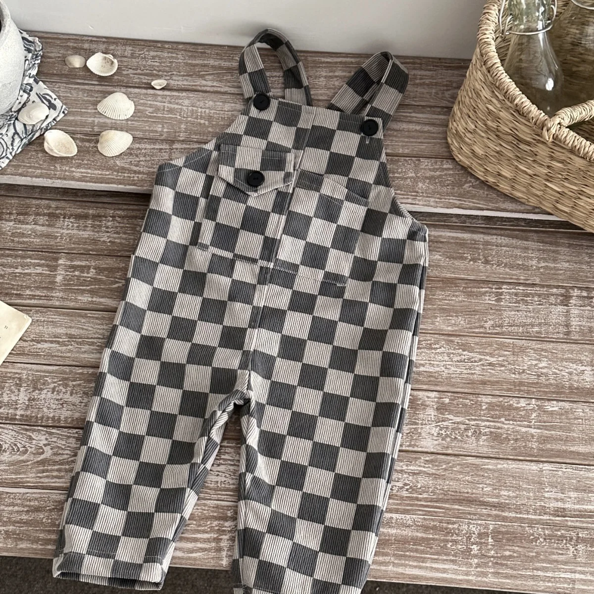 Summer Sleeveless Unisex Baby Suspender Pants Jumpsuit With Buttons Checkered Pattern Overalls For Toddler Boys Girls 0-3Y