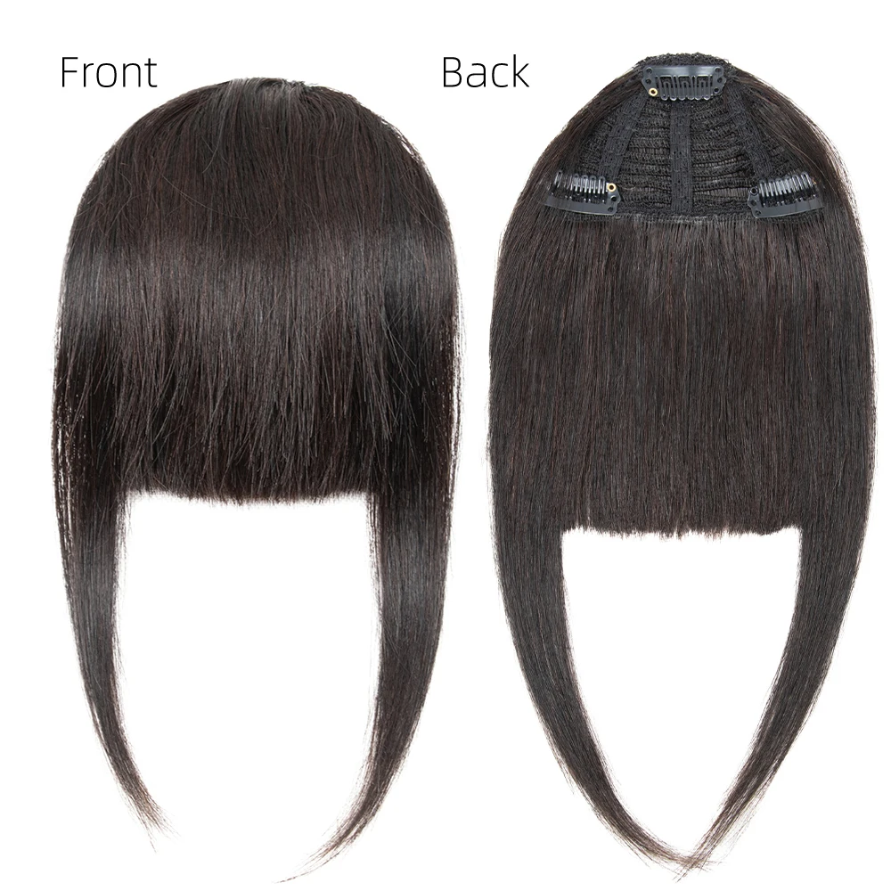 Isheeny Human Hair Bangs 3 Clips In Black Blunt Cut Fringe Hair Piece Natural Black Blonde Bang 8