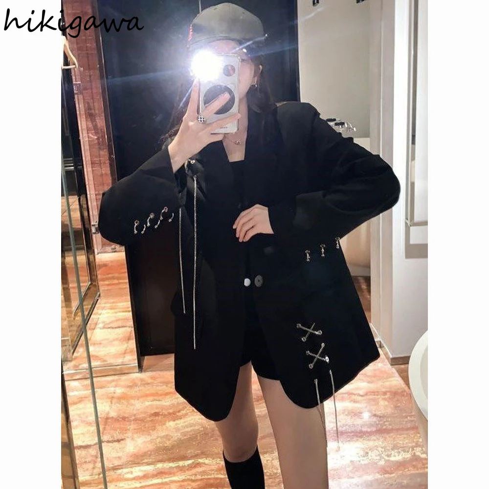 Streetwear Black Blazer Mujer De Moda 2024 Oversized Outwear Casual Fashion Coats Y2k Tops Ropa Mujer Temperament Korean Jackets