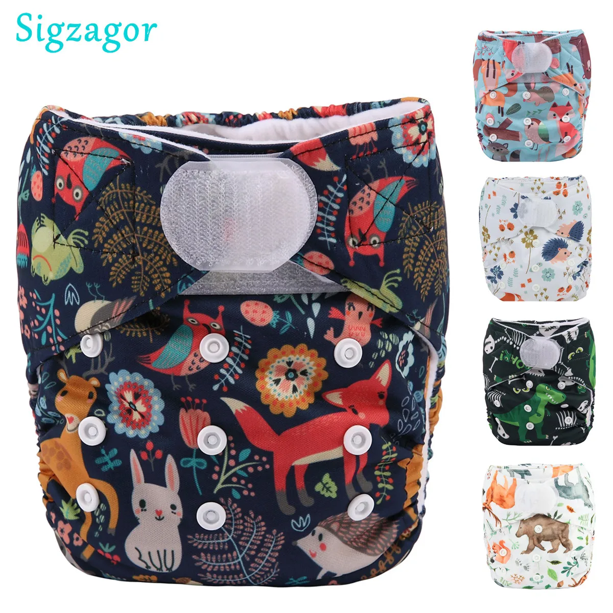 [Sigzagor]1 Baby Pocket Cloth Diaper Nappy Hook Loop Wide Waist Stripe Tabs