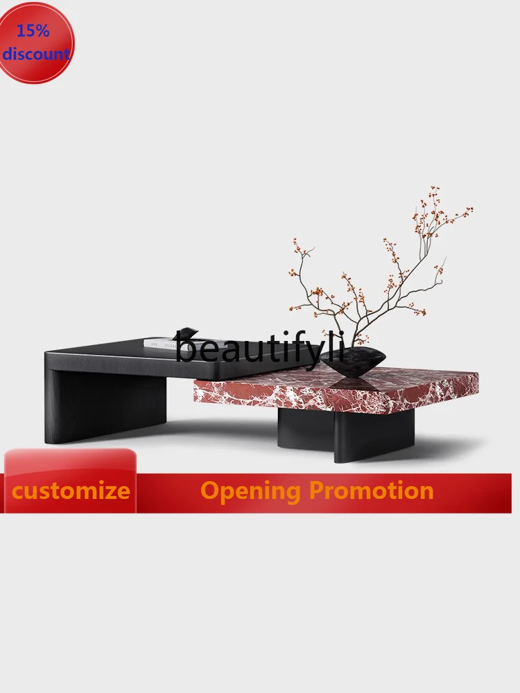 

Italian minimalist natural marble coffee table living room home telescopic high-end creative square G1218