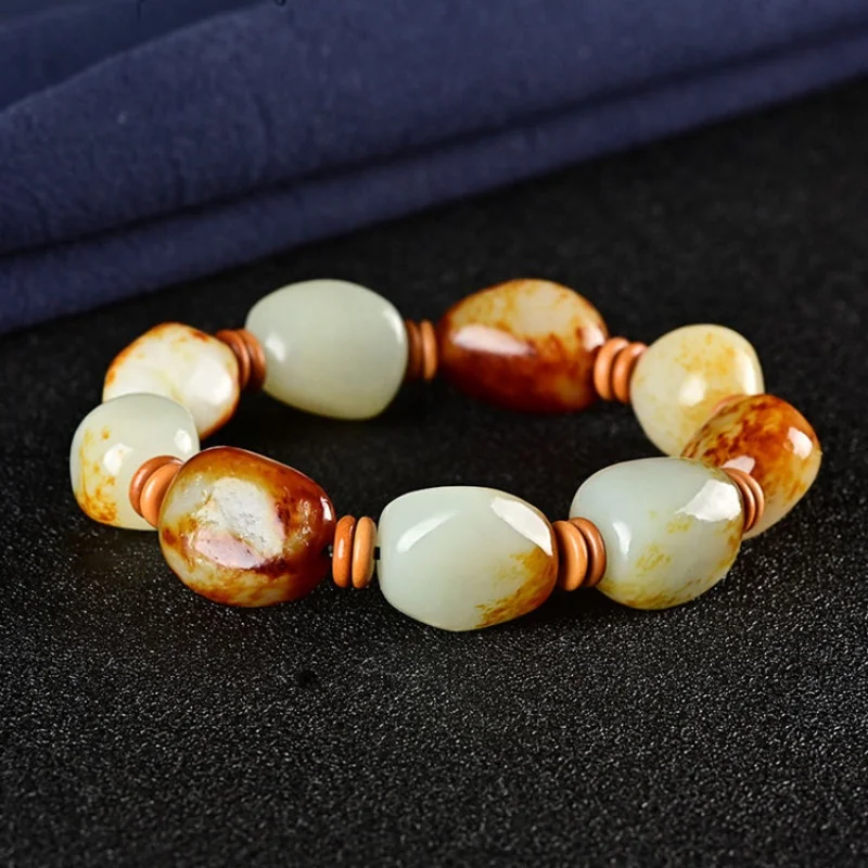 Factory Wholesale Hetian White Jade Rough Stone Men's and Women's Purplish Red with Seed Raw Material Bracelet