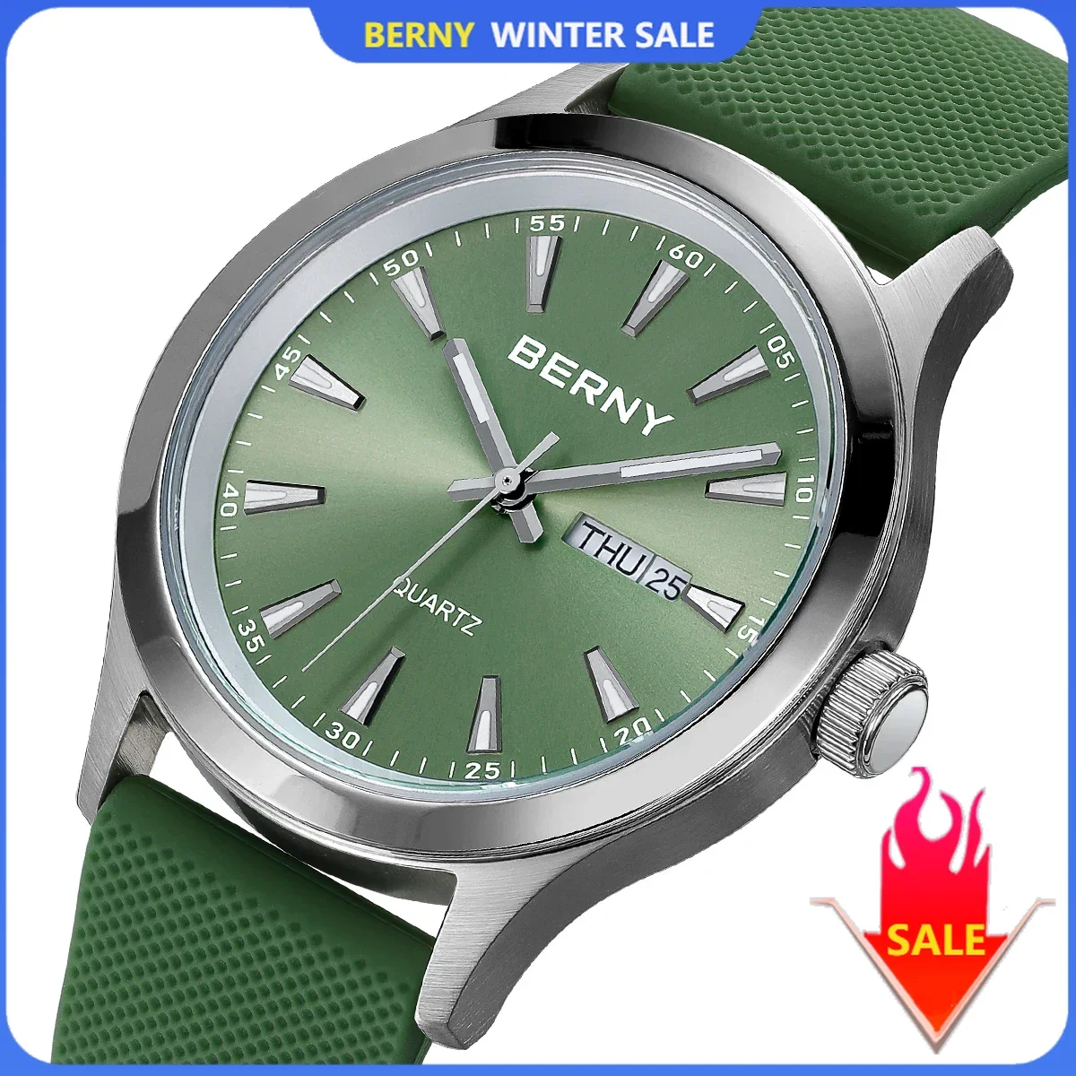 BERNY Watches for Men 40mm Luminous Elegance Dress Quartz Watch Calendar Week Luxury Waterproof Casual Business Men\'s Wristwatch