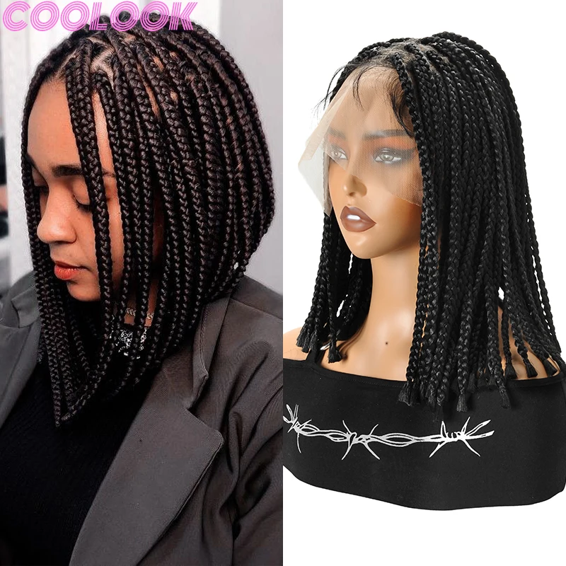 Synthetic Box Full Lace Braided Wigs 10 Inch Cornrow Lace Frontal Wigs for Braiding Heat Resistant Knotless Short Bob Braids Wig