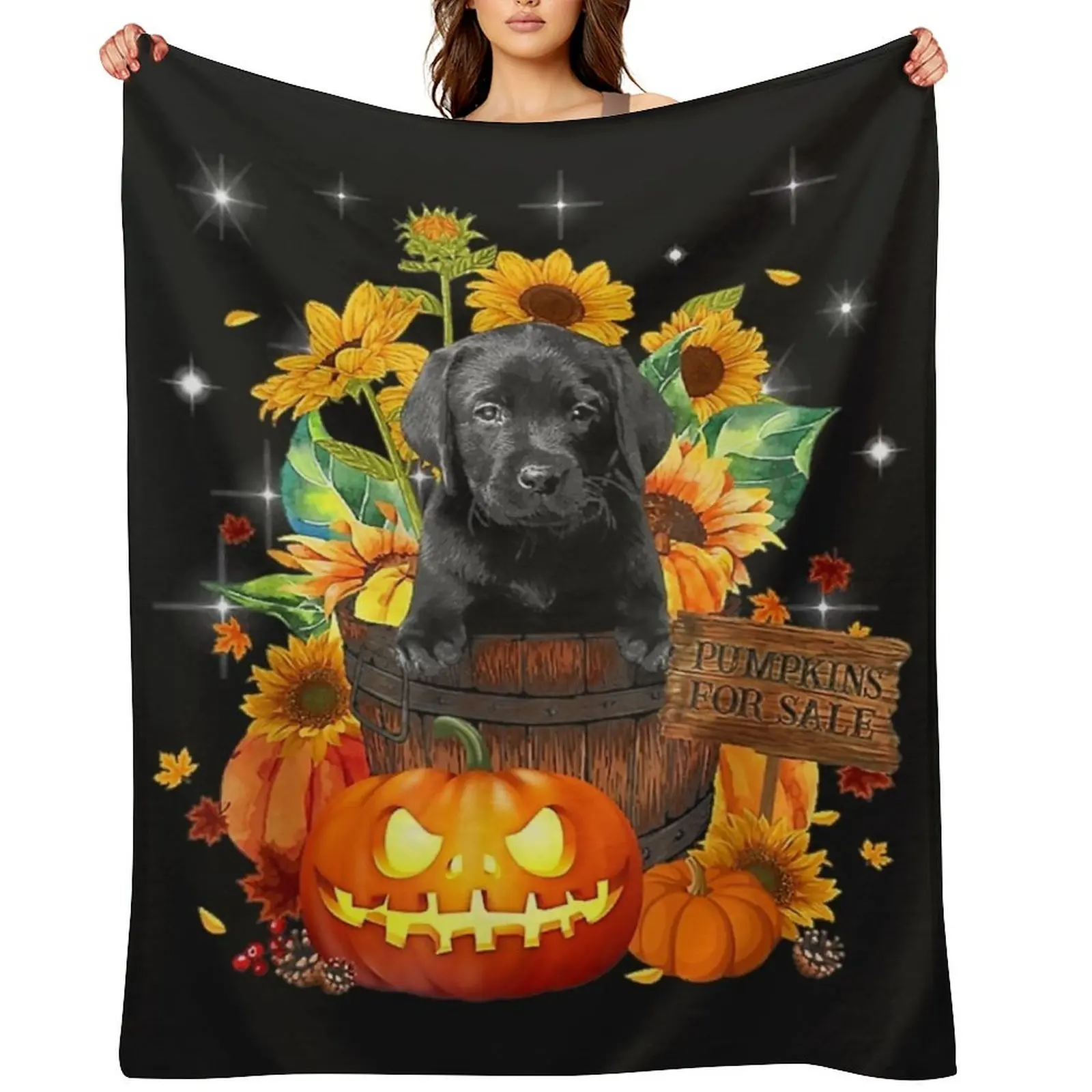 

Bucket Black Labrador Fall Halloween Pumpkin For Sale Throw Blanket Personalized Gift Bed Luxury Brand Decoratives Blankets