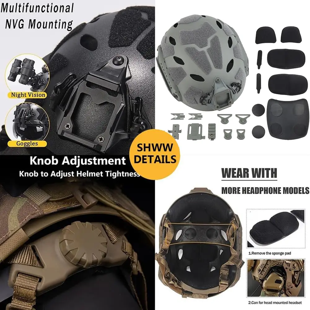 Tactical Fast Helmet Set with NVG Model Bracket Goggles Headphones Signal Lights Mask For CS Hunting Airsoft Paintball War Games