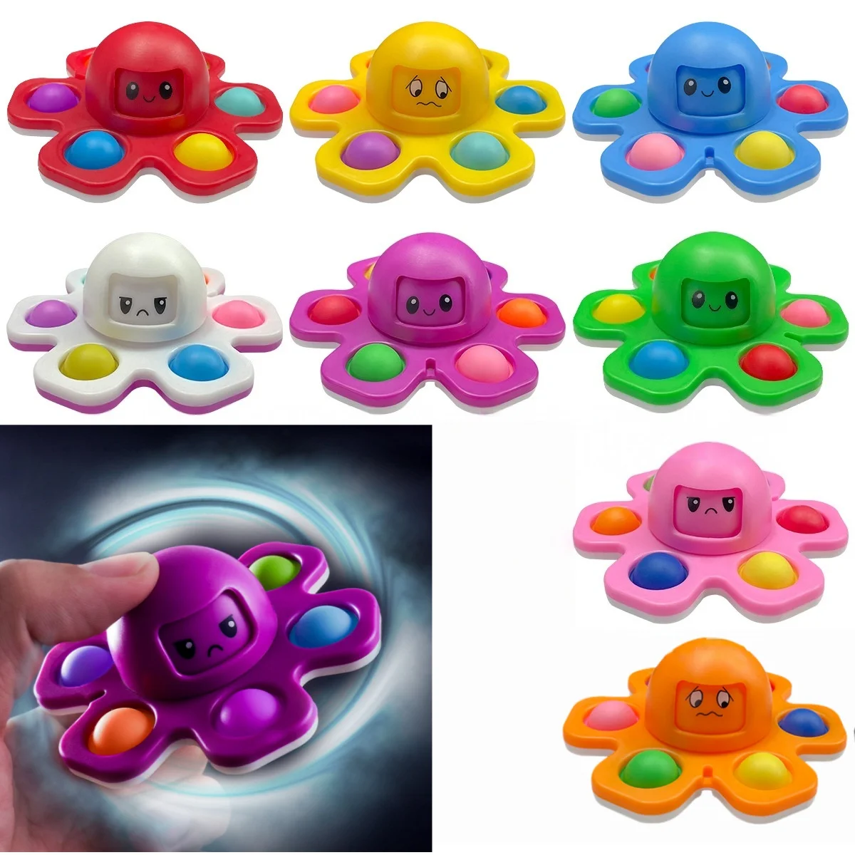 Giroscopio para la yema del dedo, burbuja antipresión, Fidget Spinne, juguete de prensa para cambiar la cara, música de burbujas de pulpo para la yema del dedo para niños