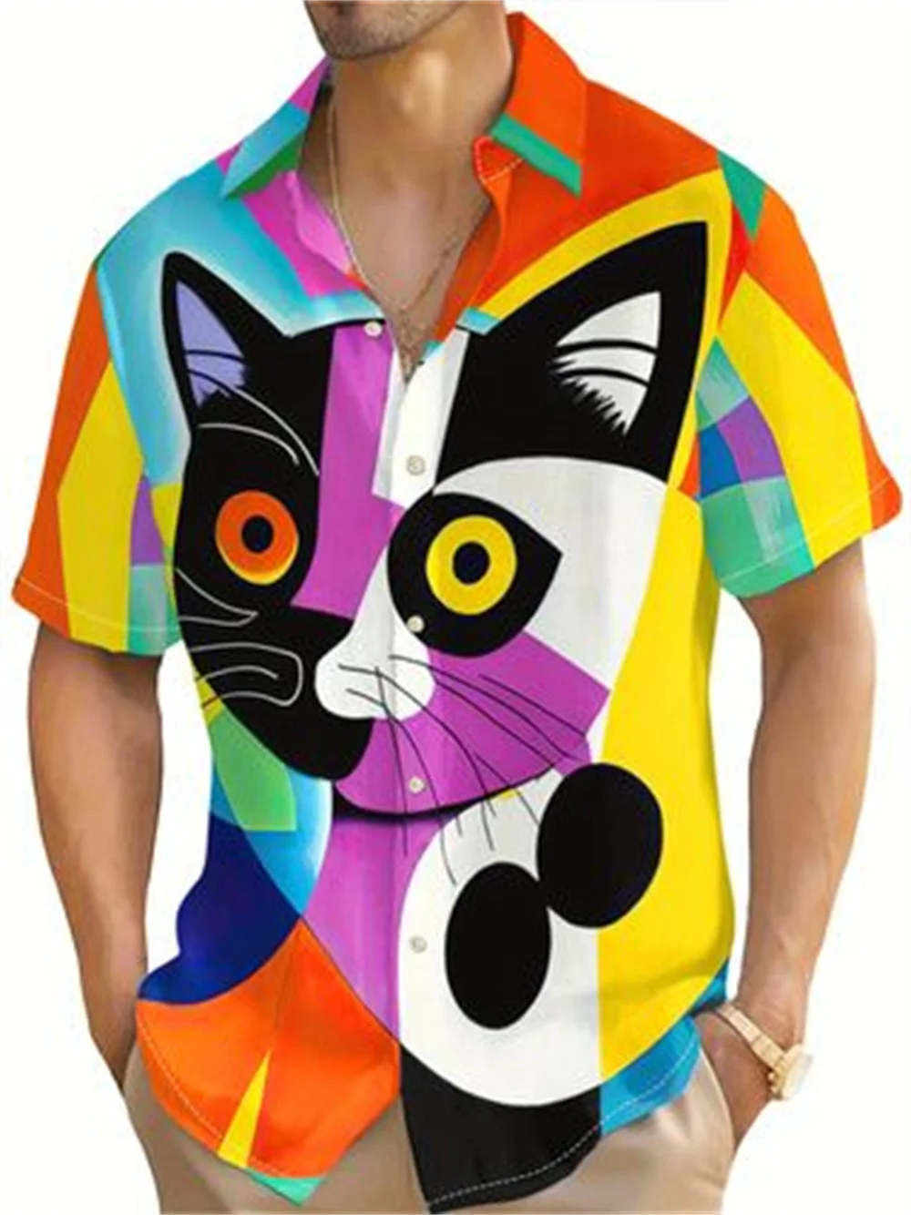 2025 Cartoon Animal Cat 3d Print Men's Shirt Casual Short Sleeve Fashion Tops Daily Loose Breathable Shirt Men's Clothing