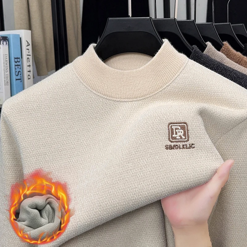 

Scarecrow Sweater Men's Thick Winter New Half High Collar Warm One Fleece Top Bottom Knitted Sweater Men