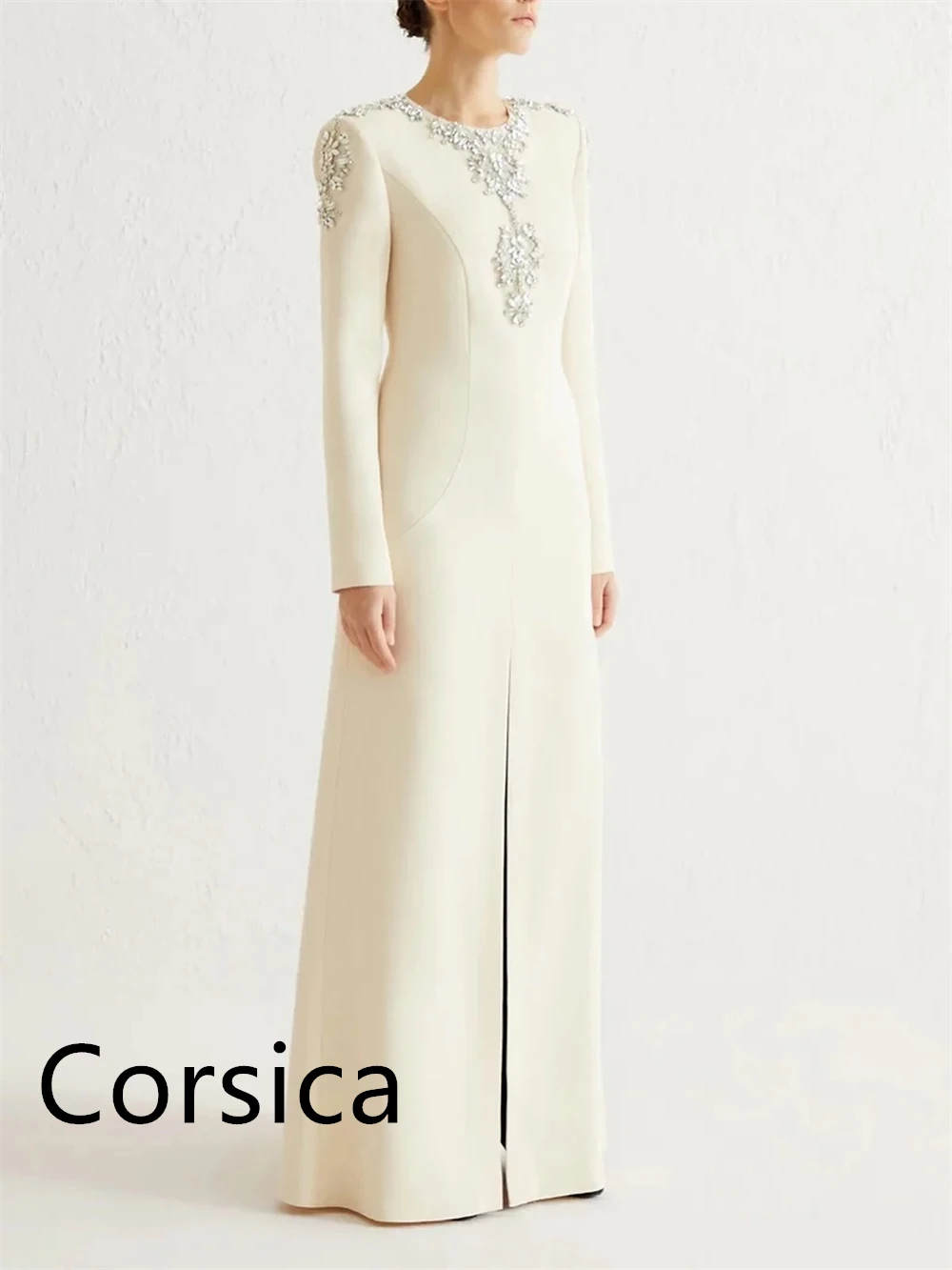 Customized Exquisite Jersey Evening Dresses Classic O-Neck Long Sleeves Celebrity Gowns High Quality Sweep Train Party Gowns