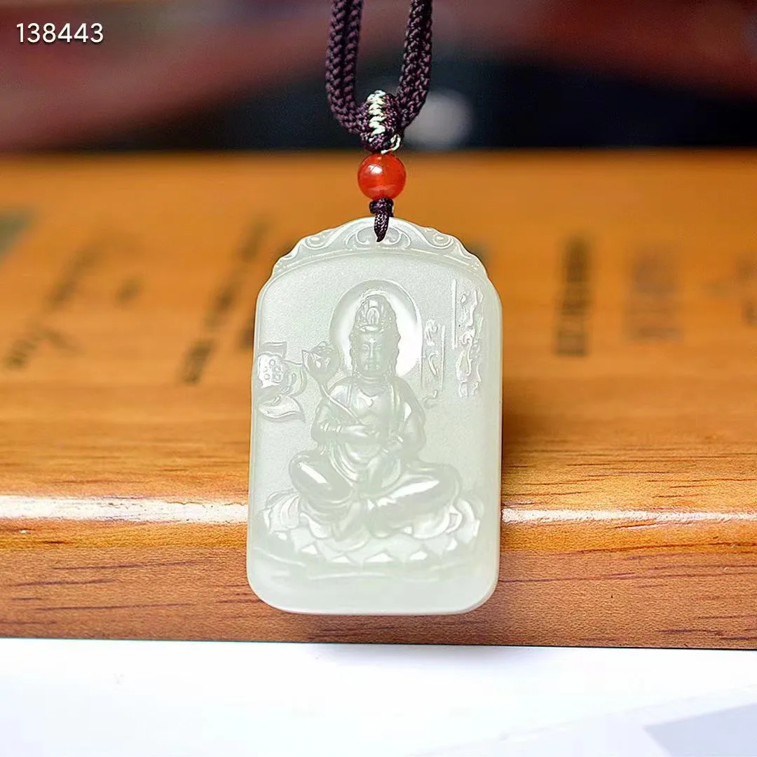 

New Natural 100% real cyan white hetian jade grave Guanyin pendant jewellery necklace auspicious for woman man gifts Bless peace