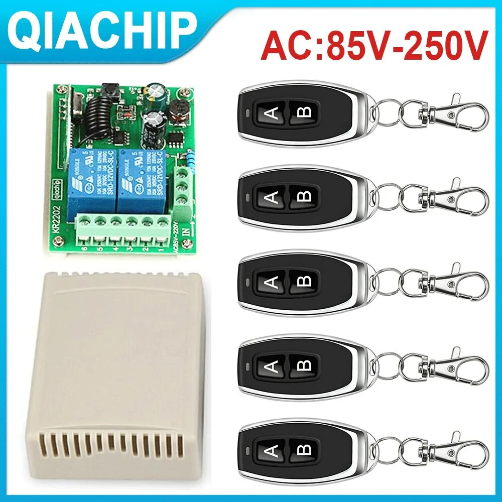 2CH QIACHIP 433 MHz AC 110 V 220 V Sem Fio RF Interruptor de Controle Remoto Transmissor + Receptor de RF Relé Para abridor Da Porta Da Garagem luz