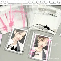 20Pcs Korean Ins Cute Pink & Black Bow Self-adhesive Bag for Kpop Idol 3-inch Photo Card Kawaii Card Packaging DIY Packing Bag