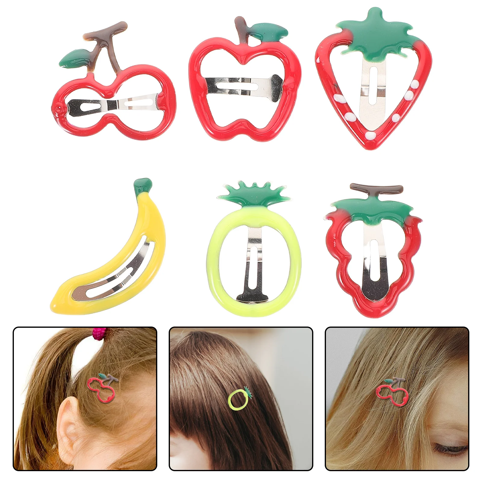 

6Pcs Fruit Hair Clips for Toddler Girls Cute Cartoon Design Metal Hairpins Kids Hair Accessories Barrette Clip Cute Strawberry