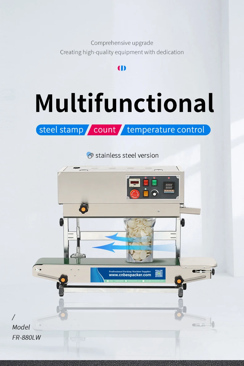 FR-880 Vertical Stainless Steel Counting Continuous Plastic Bag Band Sealer Heat Sealing Machines