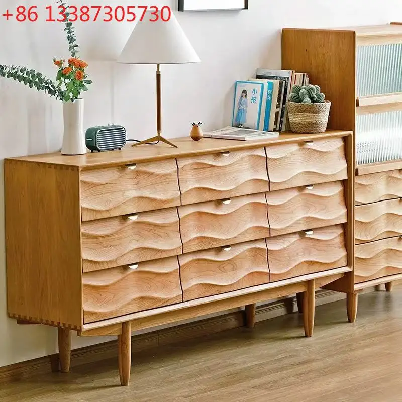 

Тумба-комод из массива вишневого дерева в скандинавском стиле, девять ящиков, для гостиной, японский дизайн, многофункциональное хранение