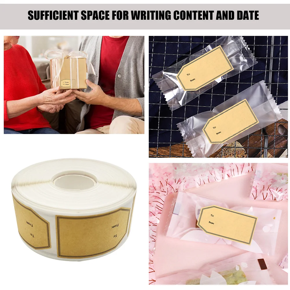 1 Roll Kraft Paper Adhesive Labels Writable Blank Self-Adhesive Removable Sealing Stickers for Gift Candy Party Bags