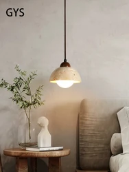 Gele Traver Led Hanglamp Japanse Stijl Steen Hout Slaapkamer Nachtkastje Kroonluchter Crème Stijl Retro Nordic Kleine Lichtstrip