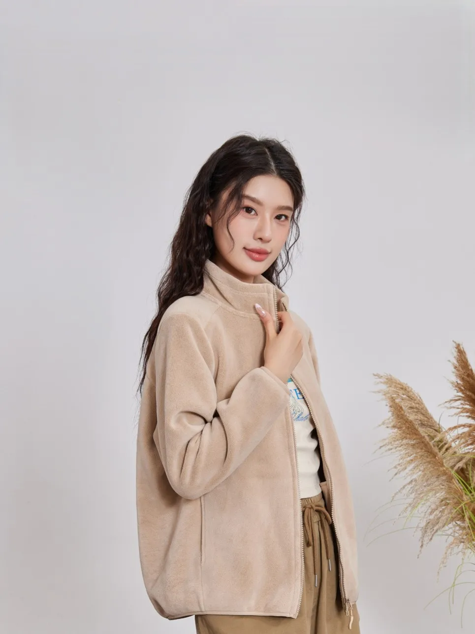 플리스 스웨트셔츠 모자 없음 여성용 로맨스 여름 초가을 자외선 차단 핏 도시 레저 미니멀리스트 패치워크 패턴 카와이