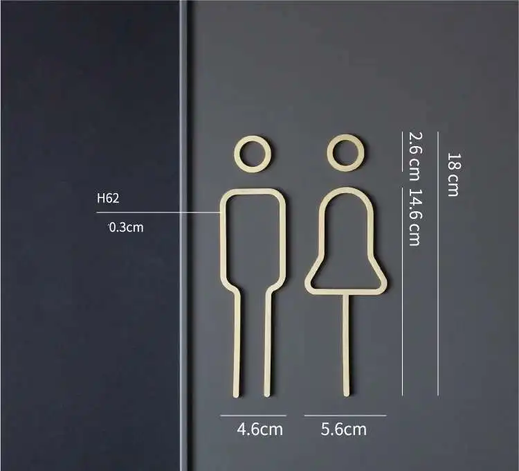 Goldfarbenes Toilettenschild aus Metall, Messing, Waschraum, Tür, Wandetikett, Aufkleber, WC-Halter – Detail 3