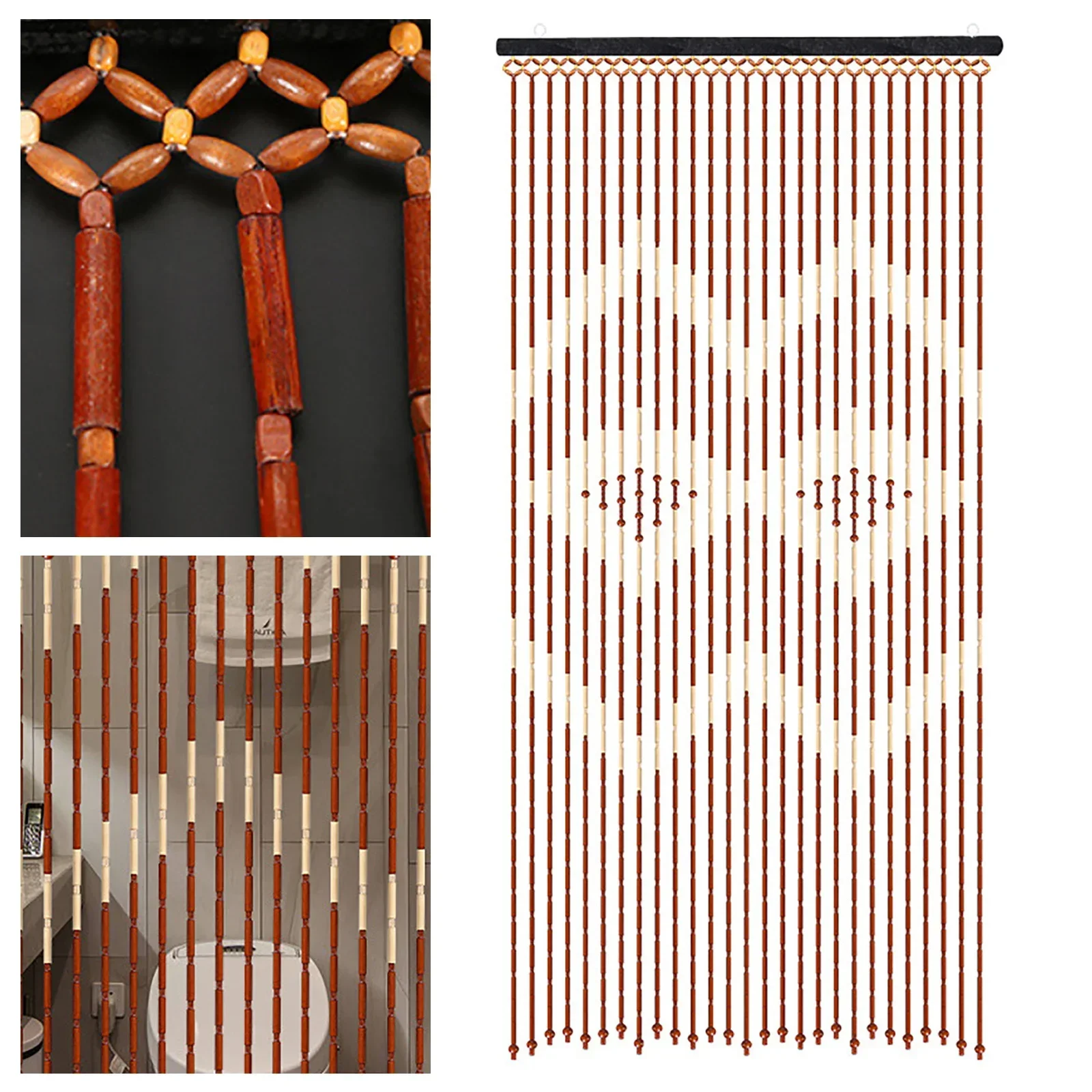 

90x175cm Bamboo Wooden Hanging Beaded Door Curtain Screen Insect Hanging Blind for Doorway Closet Bedroom Privacy Decor