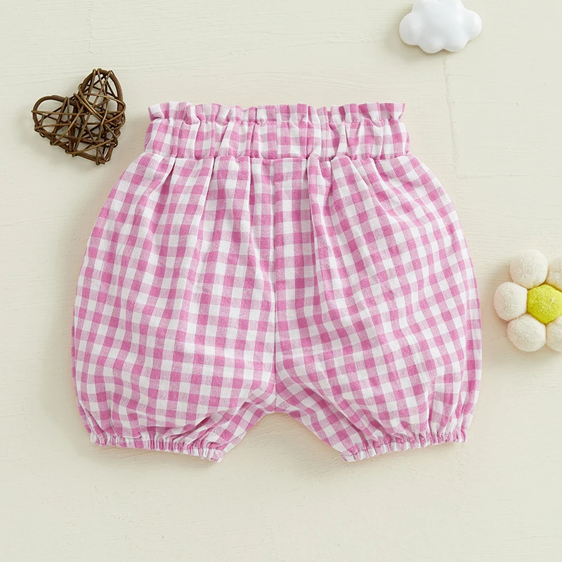 Baby Clothing Girl Bloomers Shorts Plaid Print Elastic Waist Ruffled Detail Summer Shorts