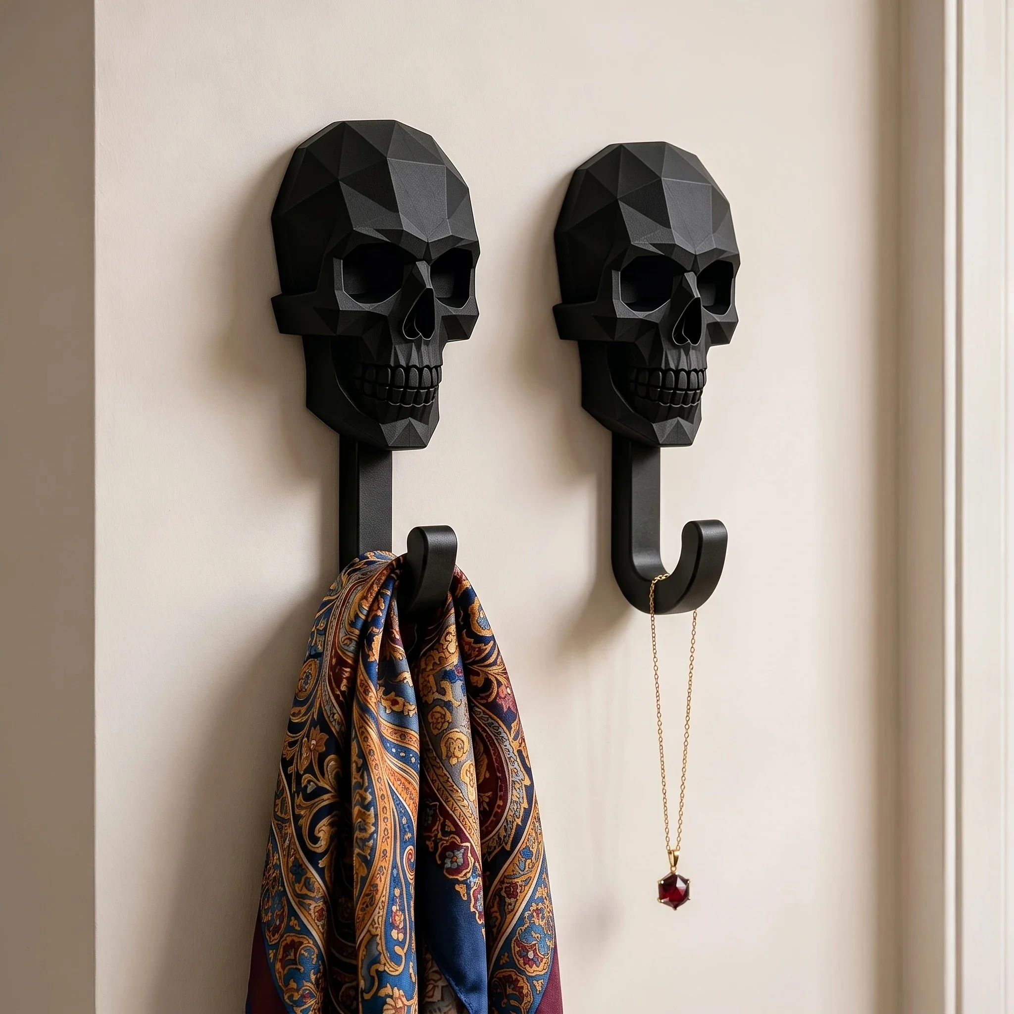 2pcs Skull Wall Hook, Creative Gothic Towel Hook,  Bathroom Towel Rack, Entryway Key Holder,Halloween Punk Wall Decor