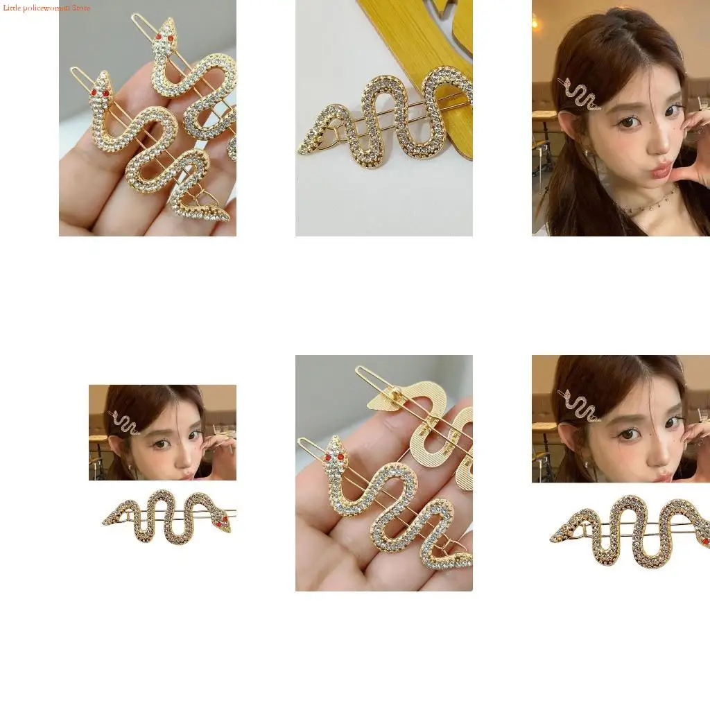 F92D Elegant Snake Shaped Hair Clip Rhinestones Hair Pin For Special Event Daily Wear