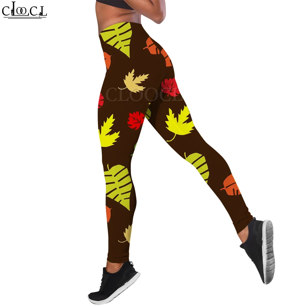 CLOOCL-mallas deportivas sin costuras Harajuku, pantalones ajustados con estampado de hojas de acuarela, mallas sexis de Jacquard para glúteos y glúteos, otoño