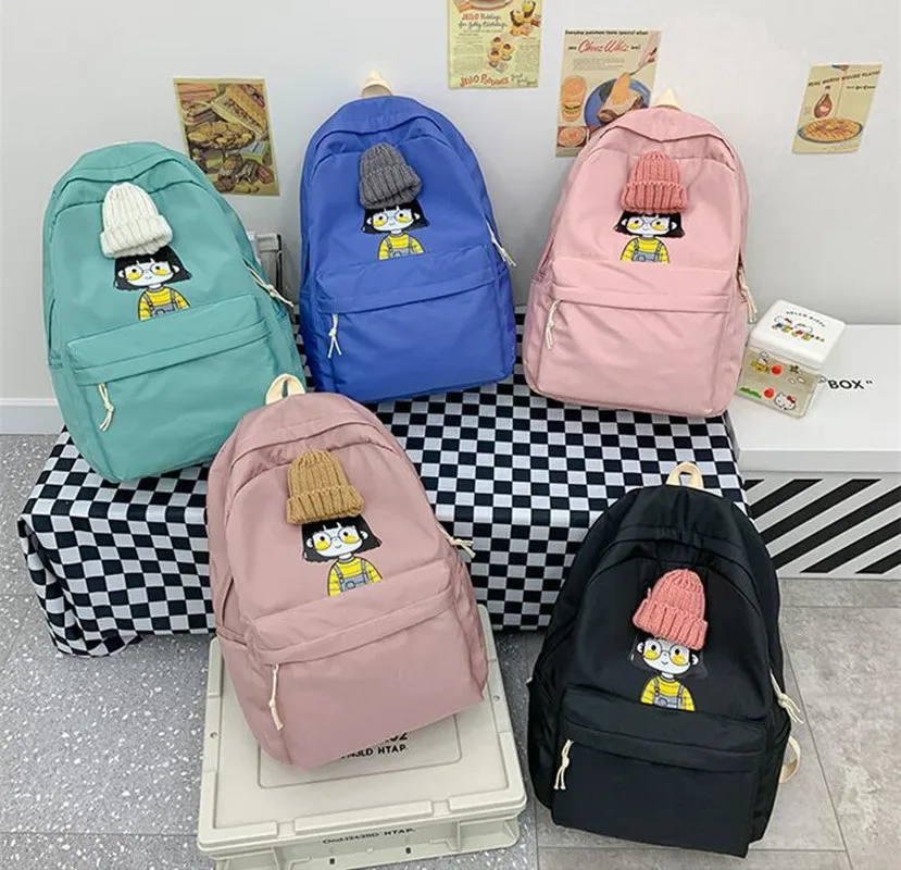 Fashion Shoulder Strap School Bag Student School Bag Children\'s Girl Sweet And Cute Lightweight solid Color Casual Backpack