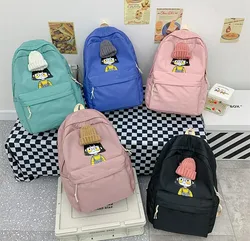 Fashion Shoulder Strap School Bag Student School Bag Children's Girl Sweet And Cute Lightweight solid Color Casual Backpack