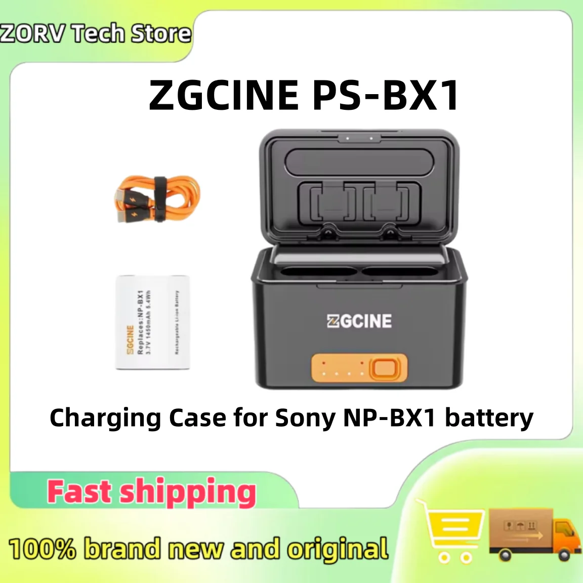 ZGCINE PS-BX1 Camera Battery Fast Charging Case 5200mAh Wireless Dual Battery Charger  Port for Sony NP-BX1 Battery