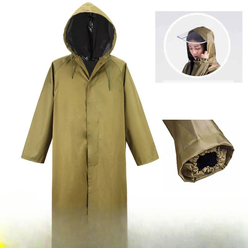 Long Sleeve Canvas Padded Outdoor Hiking Site One-piece Windbreaker Poncho Raincoat