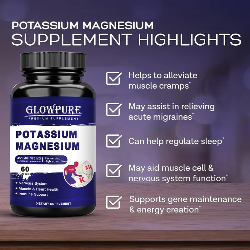 Potassium Magnesium Capsule for Muscle, Bone, Nervous, Heart Health, Relieve fatigue and headaches, Improve Immune System